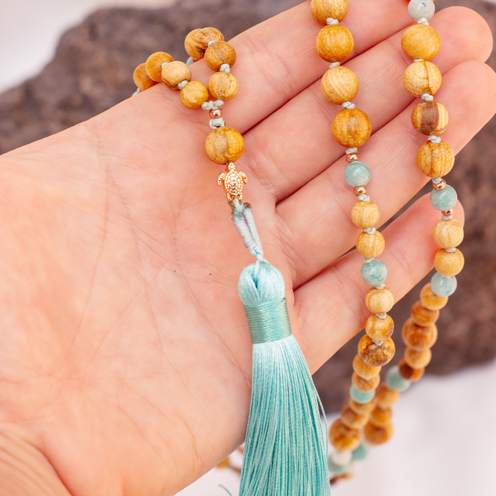 Palo Santo Malakette - Einklang | mit Amazonit und Schidkröte – Bild 4