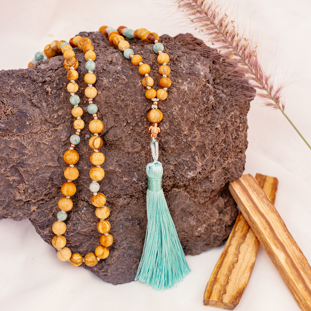 Palo Santo Malakette - Einklang | mit Amazonit und Schidkröte – Bild 2