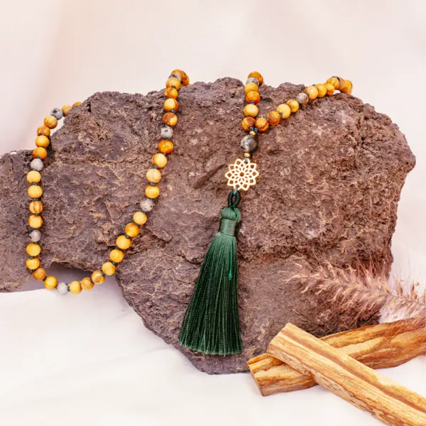 Palo Santo Malakette – Erdenruhe | mit Bambusachat und Mandala