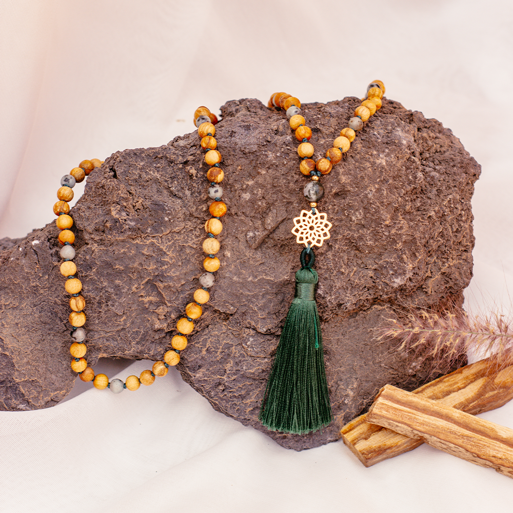 Palo Santo Malakette – Erdenruhe | mit Bambusachat und Mandala – Bild 3