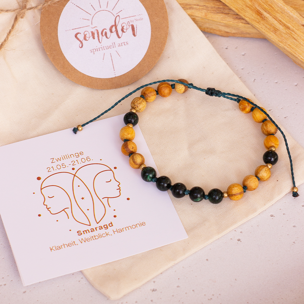Palo Santo Sternzeichen Armband - Zwillinge | Smaragd