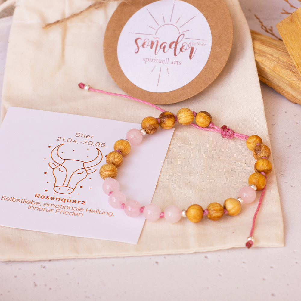 Palo Santo Sternzeichen Armband - Stier | Rosenquarz – Bild 3
