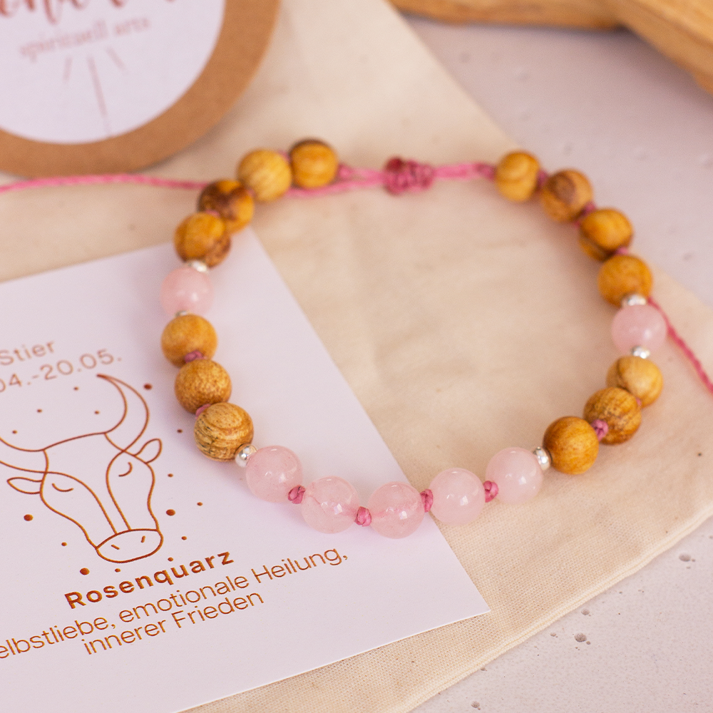 Palo Santo Sternzeichen Armband - Stier | Rosenquarz – Bild 2