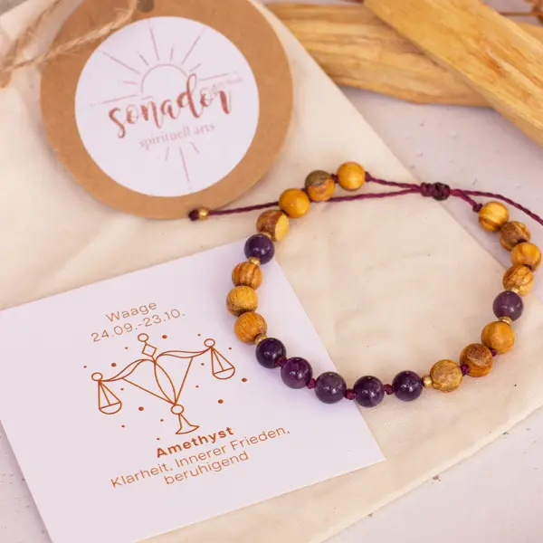 Palo Santo Sternzeichen Armband - Waage | Amethyst