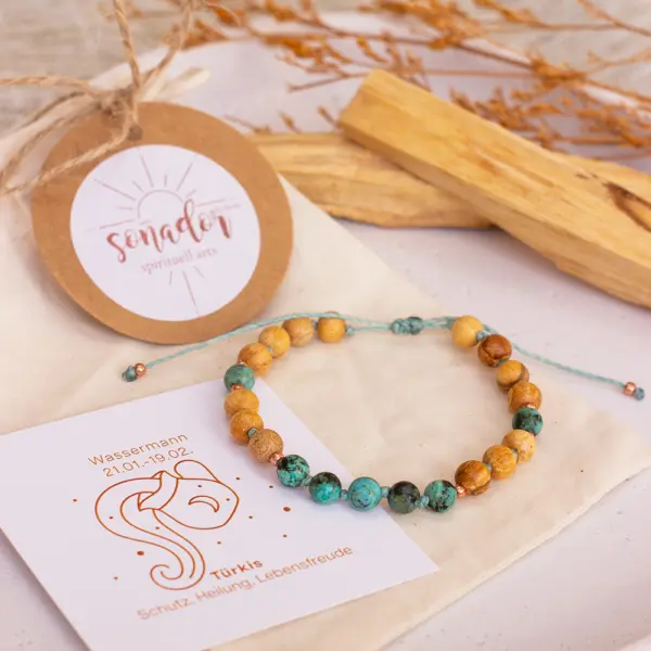 Palo Santo Sternzeichen Armband - Wassermann | Türkis
