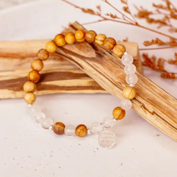 Palo Santo Armband - Bergkristall | Blume des Lebens