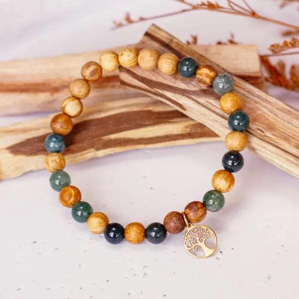 Palo Santo Armband - Moosachat |  Baum des Lebens