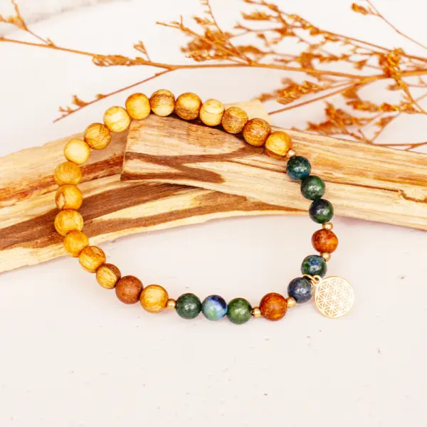 Palo Santo Armband - Azurit-Malachit | Blume des Lebens