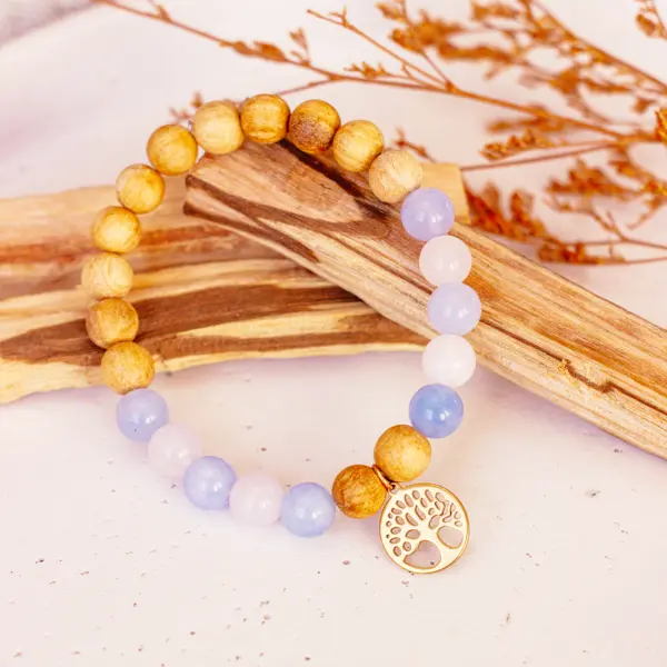 Palo Santo Armband - Aquamarin |  Blume des Lebens