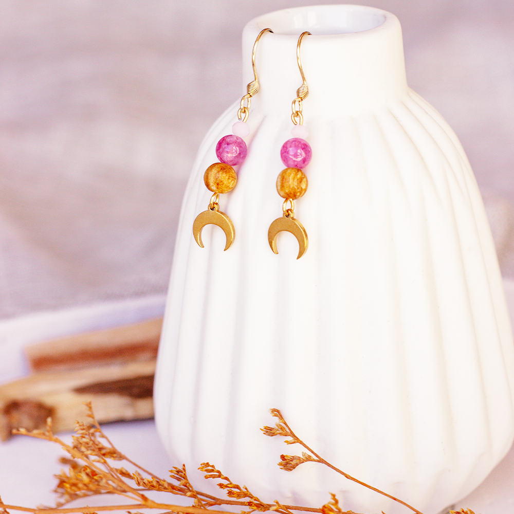 Palo Santo Ohrringe - Rosa Turmalin | Mond – Bild 2