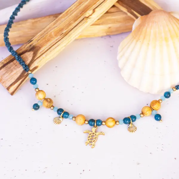 Palo Santo Kette - Sea Soul Kollektion Apatit |  Schildkröte & Muschel