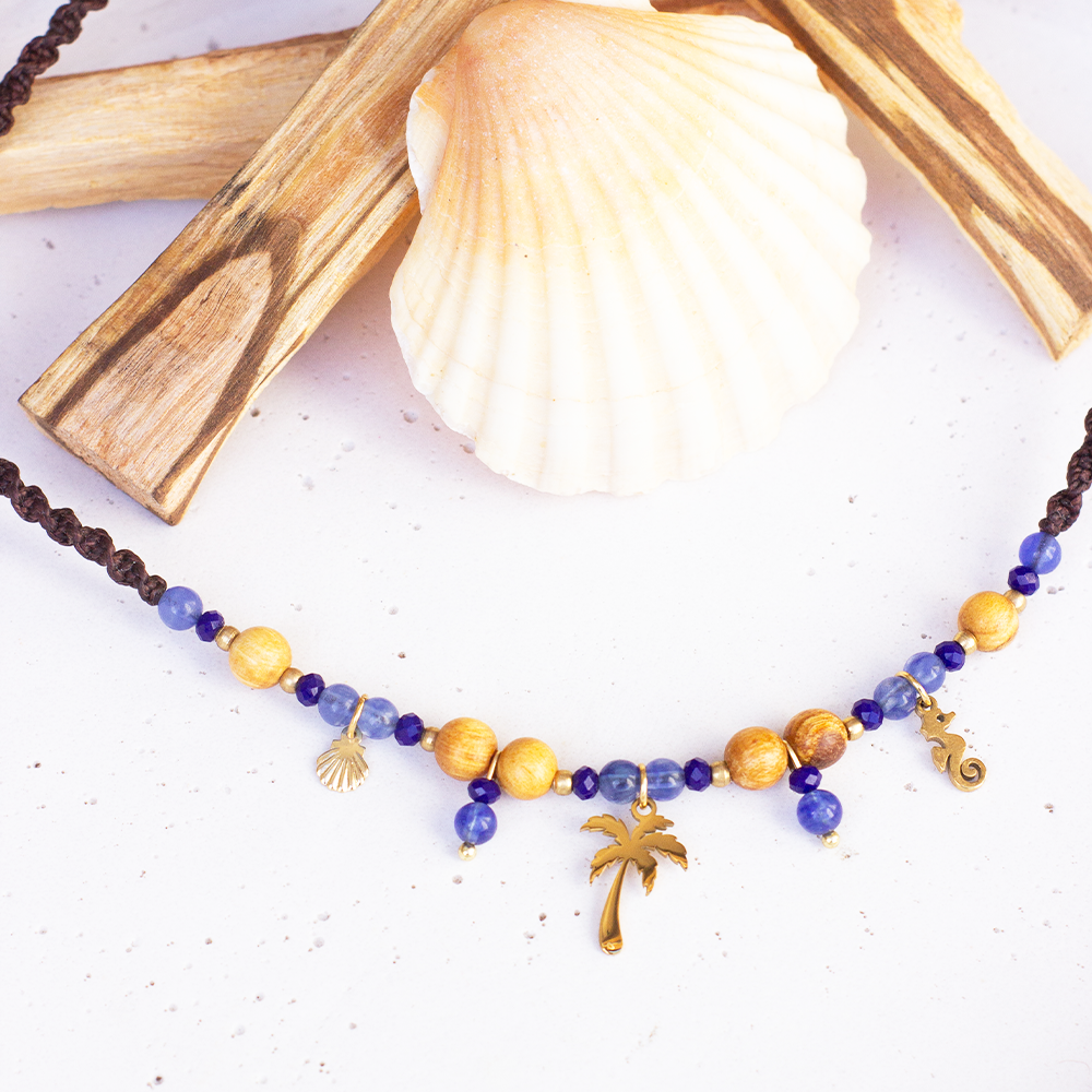 Palo Santo Kette - Sea Soul Kollektion Chalcedon | Palme & Muschel & Seepferdchen – Bild 3