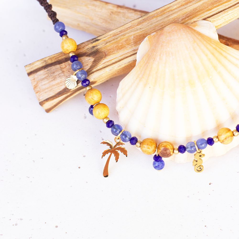 Palo Santo Kette - Sea Soul Kollektion Chalcedon | Palme & Muschel & Seepferdchen – Bild 4