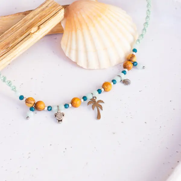 Palo Santo Kette - Sea Soul Kollektion Jade | Palme & Muschel & Schildkröte