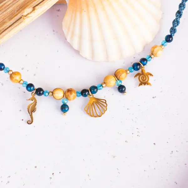 Palo Santo Kette - Sea Soul Kollektion Tigerauge | Muschel & Seepferdchen & Schildkröte