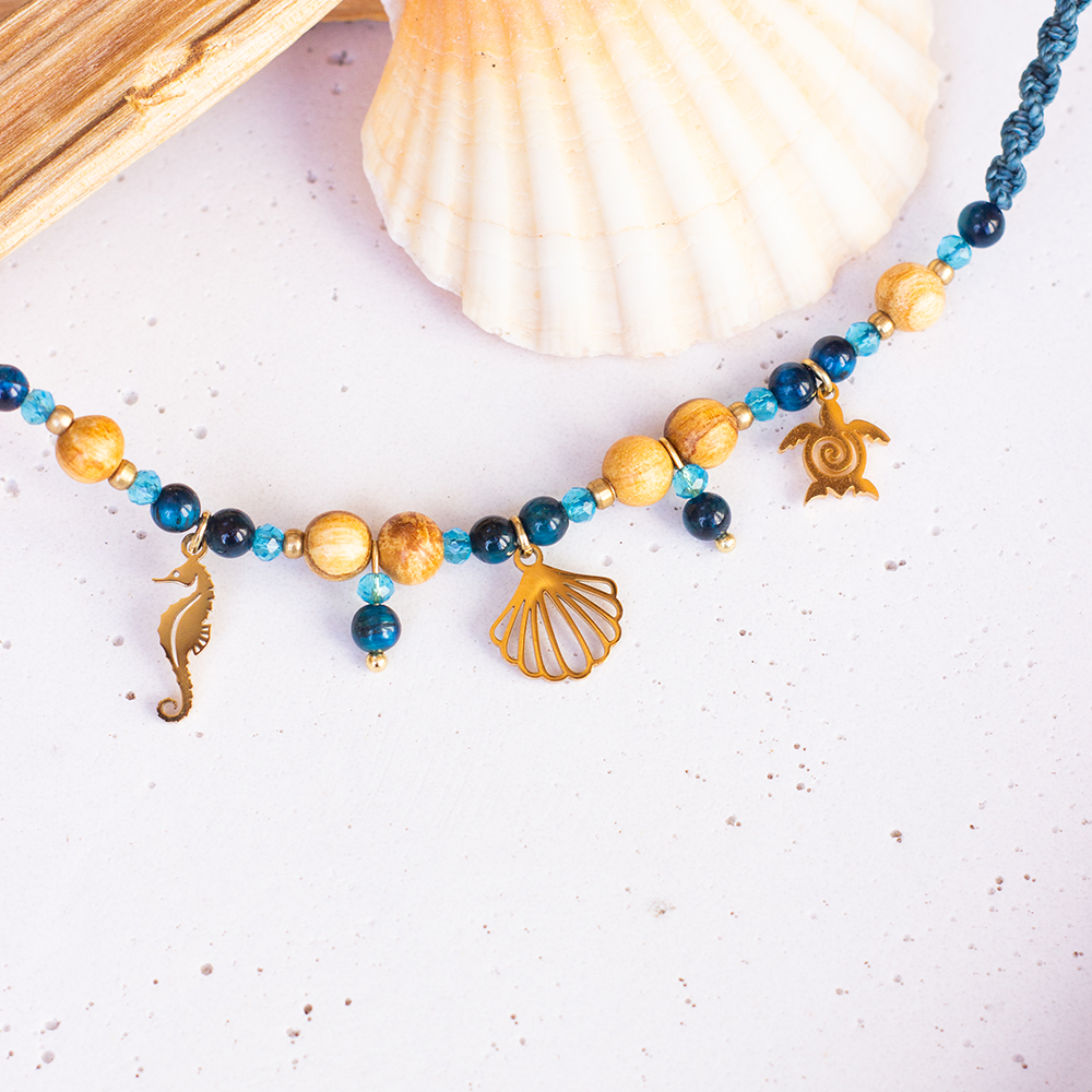 Palo Santo Kette - Sea Soul Kollektion Tigerauge | Muschel & Seepferdchen & Schildkröte