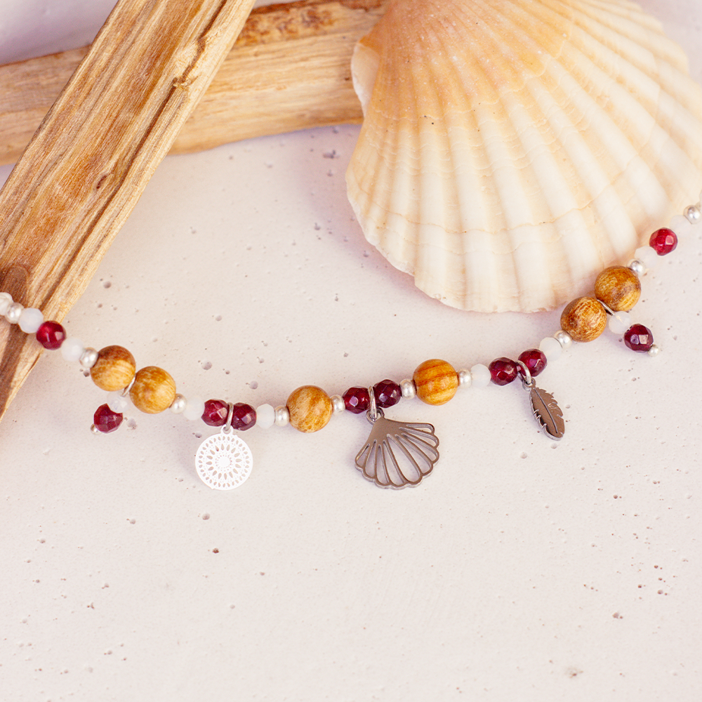 Palo Santo Kette - Sea Soul Kollektion Malaysia Jade | Muschel & Mandala & Feder – Bild 2