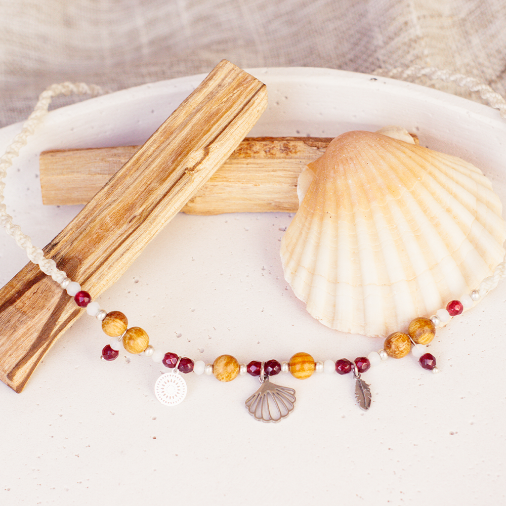 Palo Santo Kette - Sea Soul Kollektion Malaysia Jade | Muschel & Mandala & Feder – Bild 3