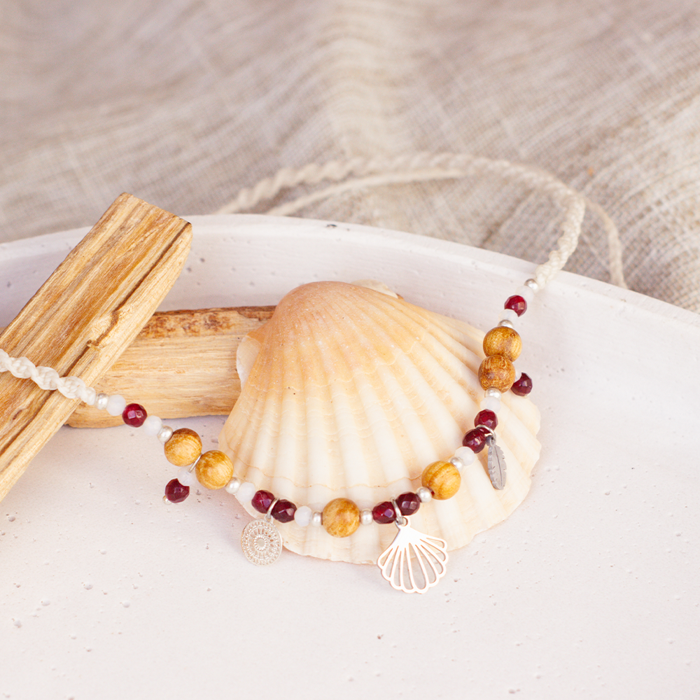 Palo Santo Kette - Sea Soul Kollektion Malaysia Jade | Muschel & Mandala & Feder
