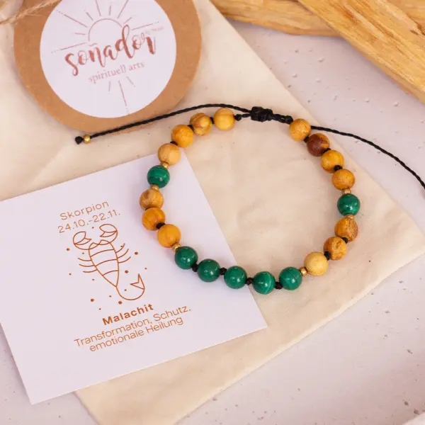 Palo Santo Sternzeichen Armband - Skorpion | Malachit